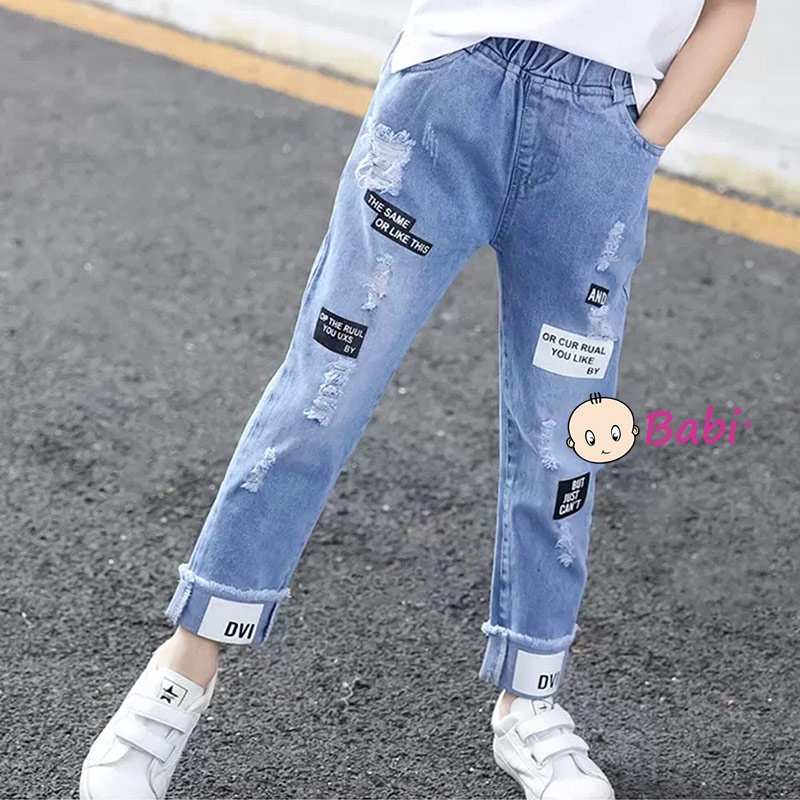 Quần Jeans Bé Gái Skinny Dài Lưng Thun Wax Rách Cute, Quần Jeans Thời Trang Xuân Thu Cho Bé Gái (1 - 6 tuổi)