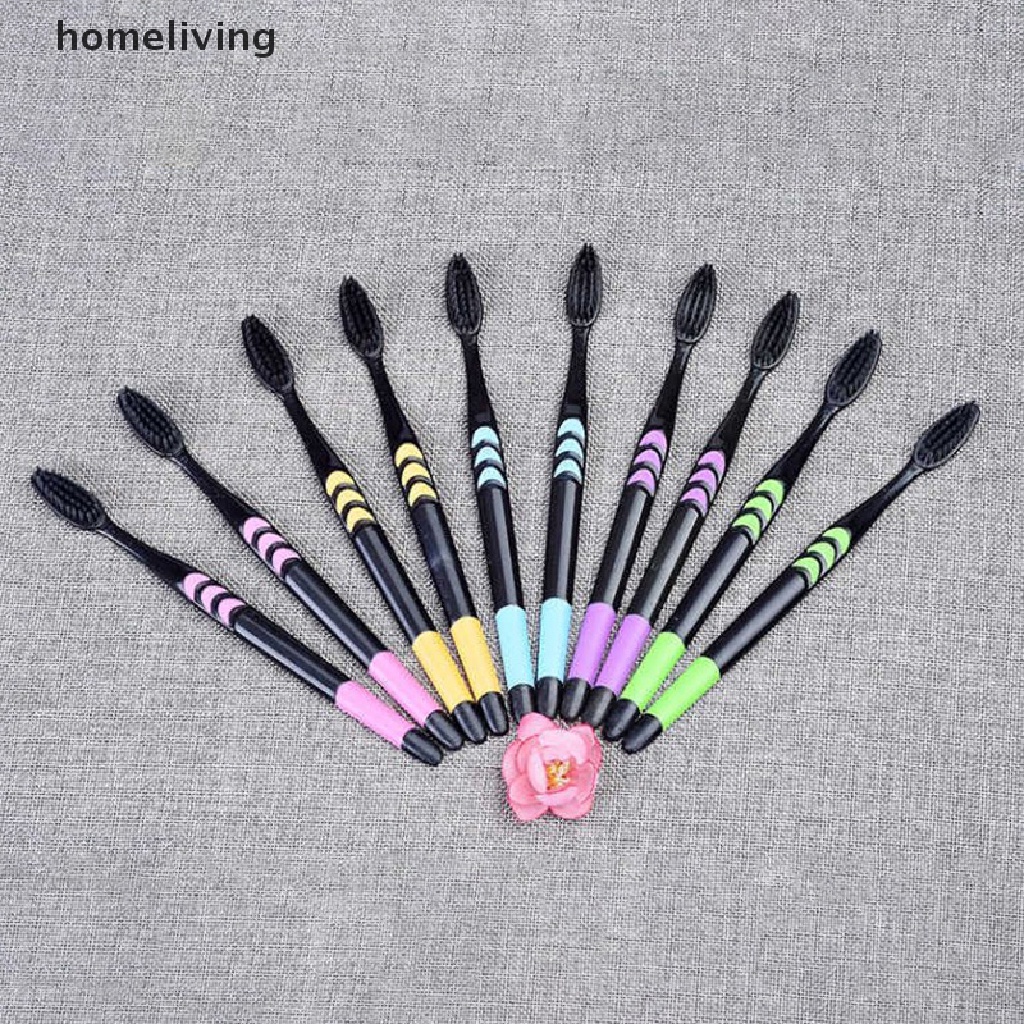 Bộ 10 Bàn Chải Đánh Răng Than Tre Lông Mềm Cho Người Lớn