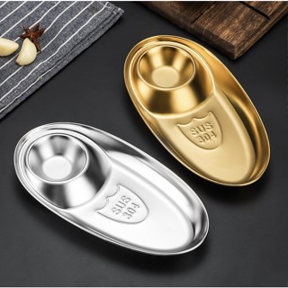 Dĩa Oval INOX 304 Có Chỗ Đựng Tương Hàn Quốc