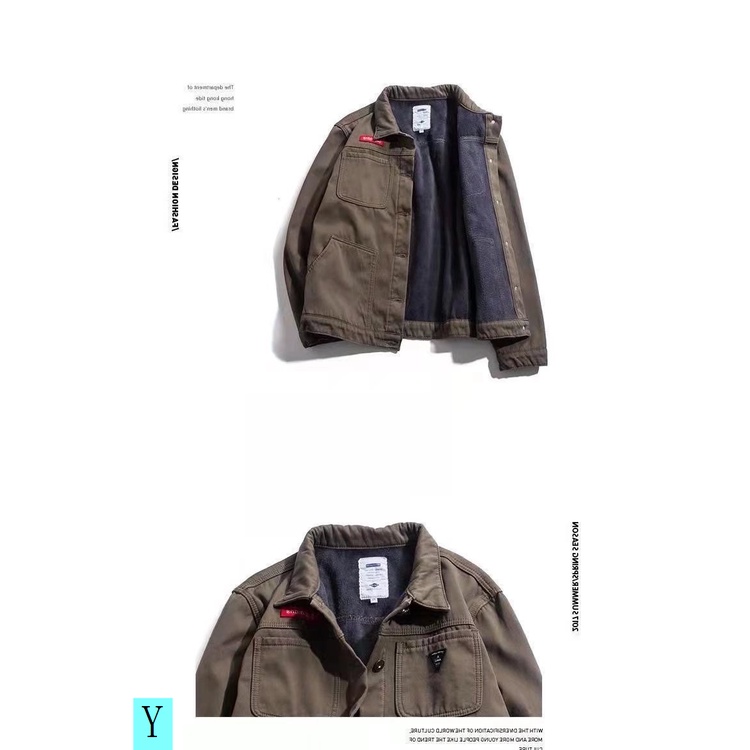 Áo Khoác Denim Lót Lông Cừu Dày Dáng Rộng Thời Trang Xuân Thu 2021 Mới Cho Nam