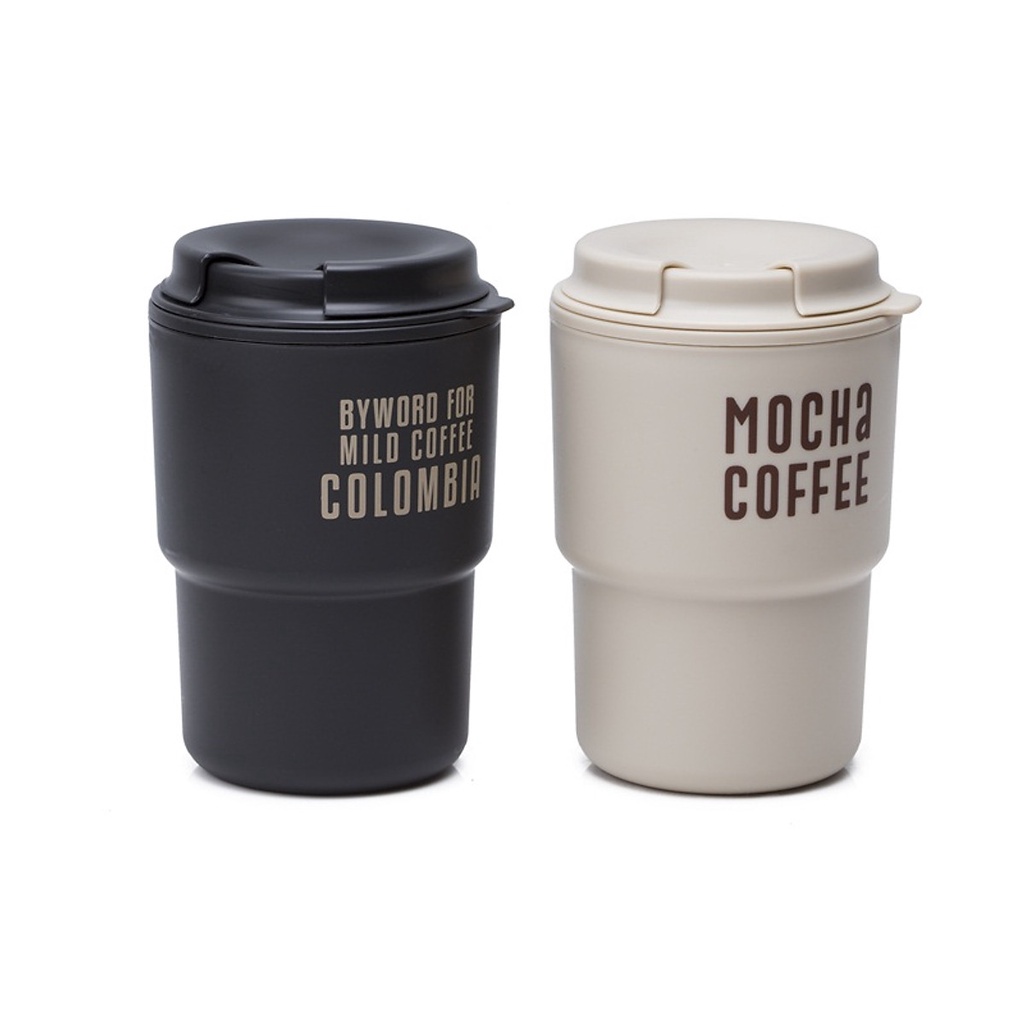 Cốc uống cafe, ly giữ nhiệt uống nước 2 lớp kèm nắp xoay có lỗ cắm ống hút 320ml Yamada hàng nội địa Nhật Bản