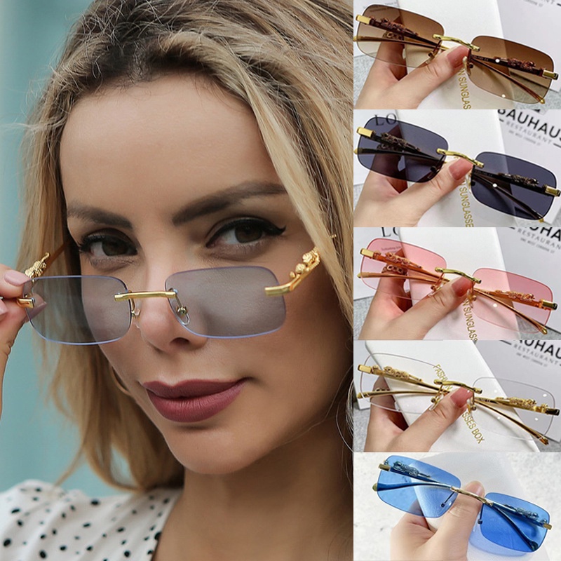 Kính Mát Gọng Vuông Không Viền Chống Tia UV Bảo Vệ Mắt Dành Cho Nam Nữ