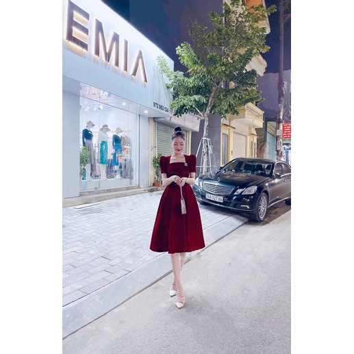 VÁY NHUNG CỨNG DÁNG XOÈ DÀI 105CM TIỂU THƯ KÈM TAG ĐÁ