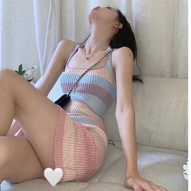 Đầm Ngắn Hai Dây Dệt Kim Màu Kẹo Gợi Cảm Thời (có ảnh thật ở cuối ) Trang Hàn Quốc Mới Cho Nữ