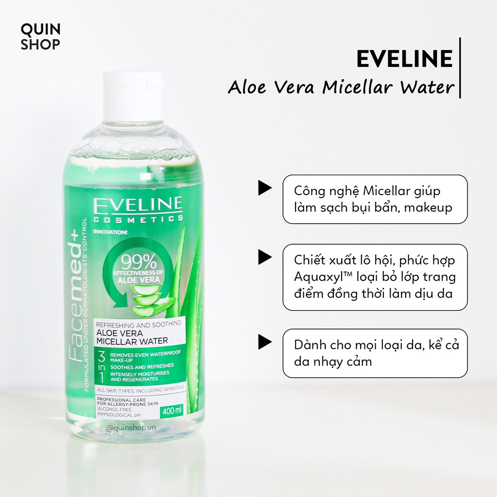 Nước Tẩy Trang Dịu Nhẹ Cho Da Mụn, Nhạy Cảm Eveline Facemed + Micellar 3 In 1