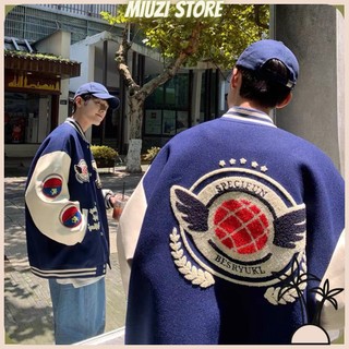Áo bomber varcity nam nữ vải dạ 2 lớp tay da thêu xù dày dặn,Áo khoác bomber Miuzi DT126