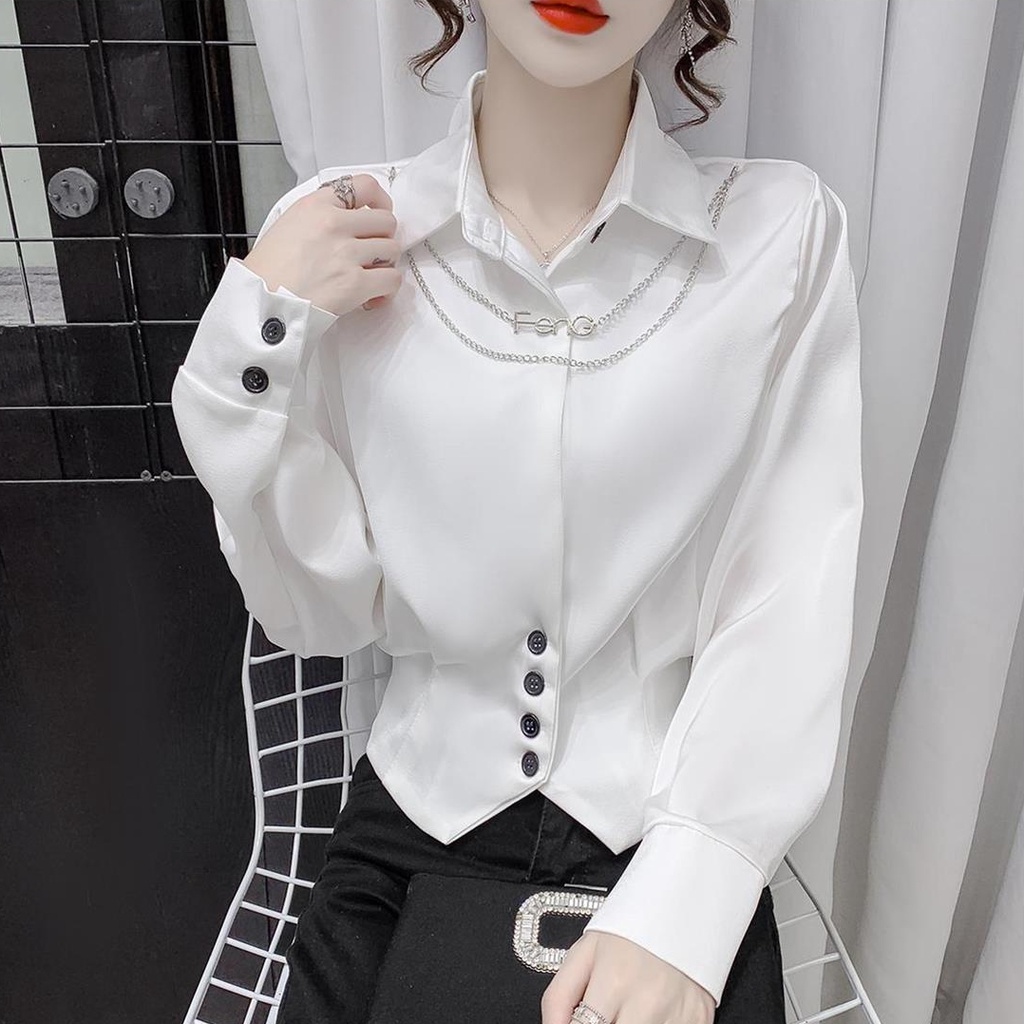 Áo Sơ Mi Tay Dài Màu Trắng Thời Trang Hàn Quốc Cho Nữ