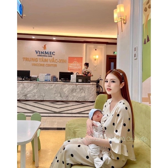 Đồ ngủ pyjama lụa cao cấp chấm bi (Trinh Venus) tay lỡ.