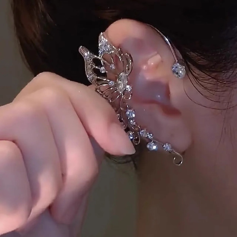 Khuyên Kẹp Vành Tai Không Xỏ Lỗ Hình Bướm Đính Đá Zircon Lấp Lánh