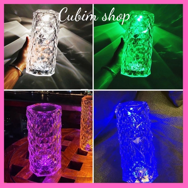 Đèn ngủ pha lê 16 màu led RGB cảm ứng có điều khiển đi kèm sạc usb type-c hàng loại 1