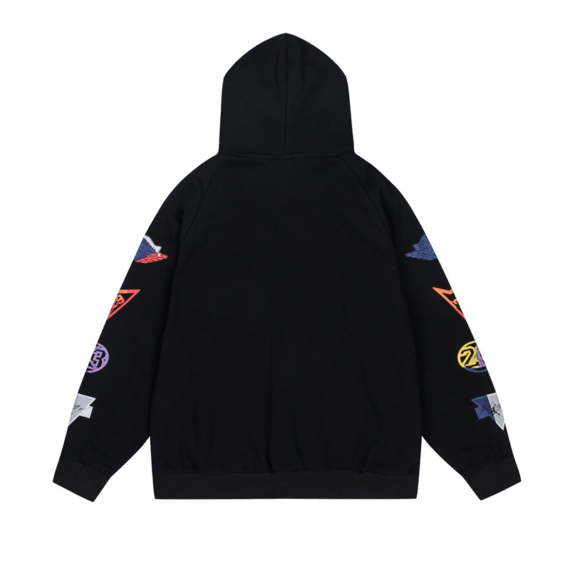 A &amp; J High Áo Hoodie Dáng Rộng Có Dây Kéo In Logo Biểu Tượng Bắt Mắt Màu Tương Phản Thời Trang Đường