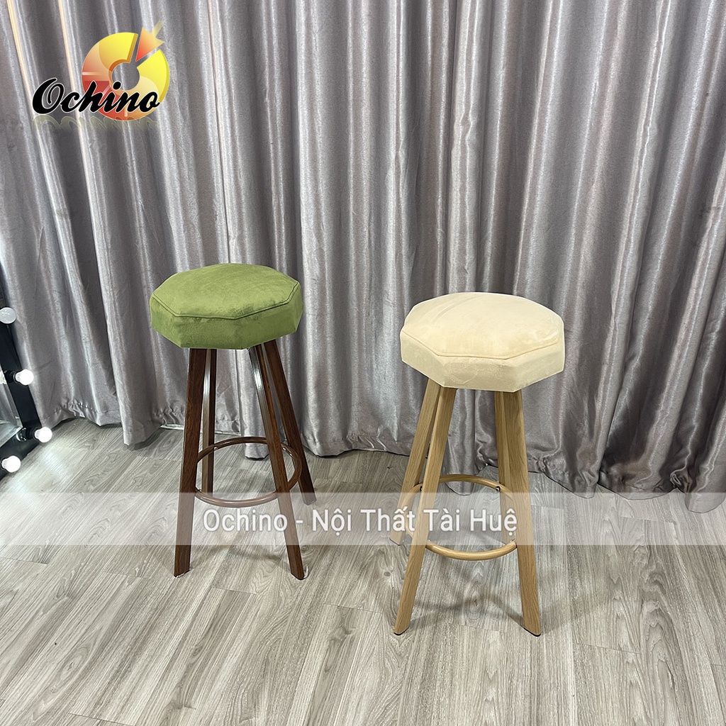 Ghế Bar, Ghế Chụp Hình Xoay 360 Độ Bọc Nỉ Cao Cấp Chân Sắt Sơn Giả Gỗ  Mẫu 8 Cạnh Sang Chảnh (Hàng Sẵn)