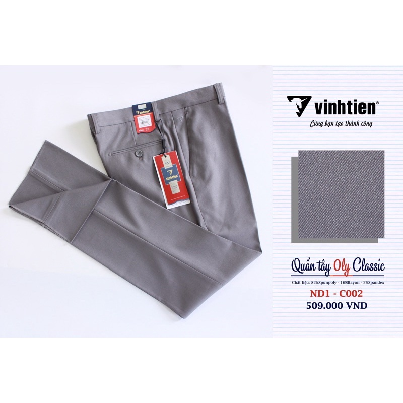 Quần Tây 0Ly Classic 509 Vĩnh Tiến - ND1-C002 - Xám Nhạt