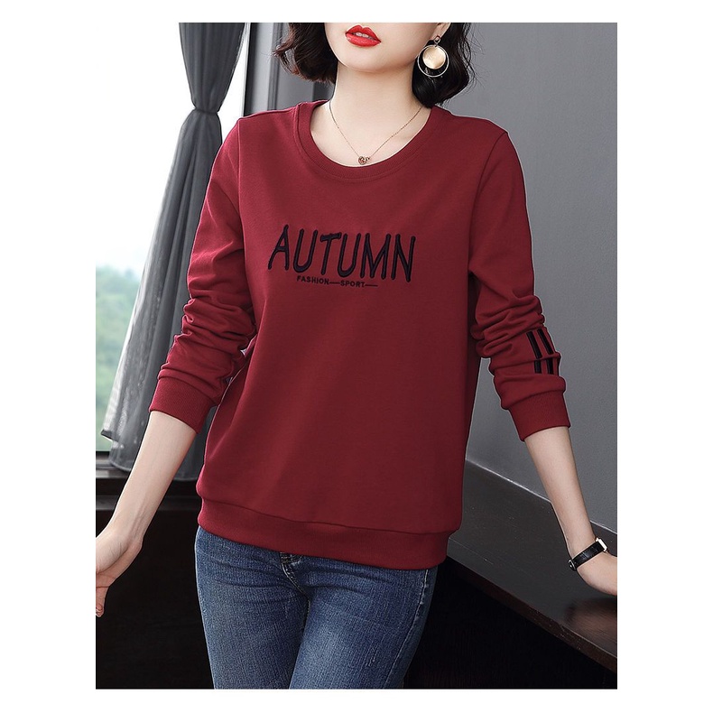 Áo Thun Tay Dài Cổ Tròn Thời Trang Mùa Thu Cho Phụ Nữ Trung Niên