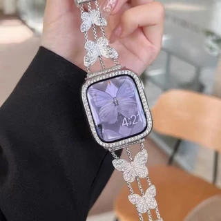 Dây Đeo Bằng Thép Không Gỉ Đính Kim Cương Giả Cho Apple Watch 49mm 45mm 41mm 40mm 44 42mm 38mm IWatch 8 Ultra 7 6 SE 5 41 45mm