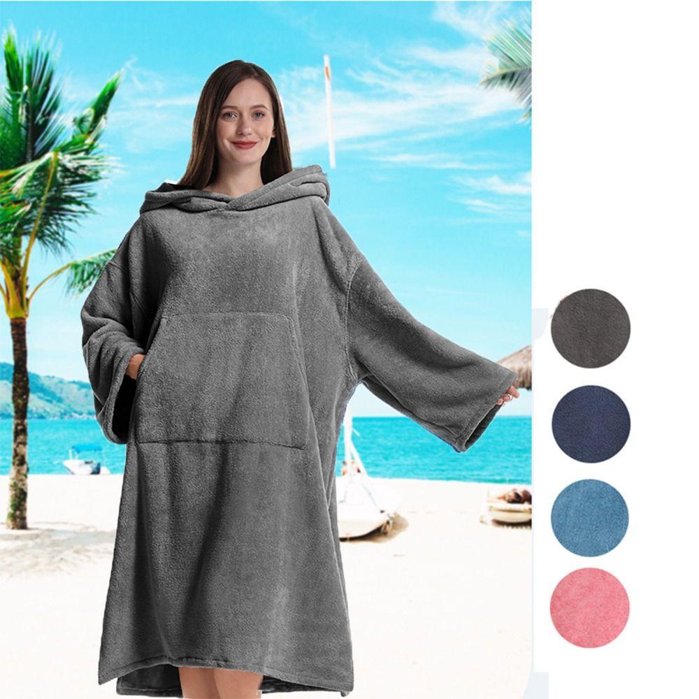 KRNY Khăn Choàng Tắm Trùm Đầu Tay Dài Bằng Vải Nhung San Hô Chống Gió Khô Nhanh