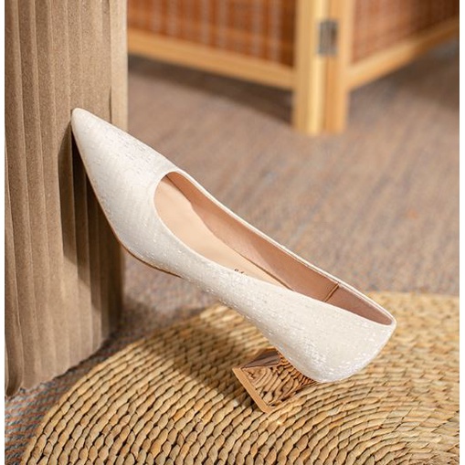 Giày Nữ Cao Cấp , Giày Cao Gót Nữ Mũi Nhọn, Đế Vuông Cao 5P, Lụa Bọc Satin Cao Cấp, Kiểu Dáng Trẻ trung, Thoải mái-DA778