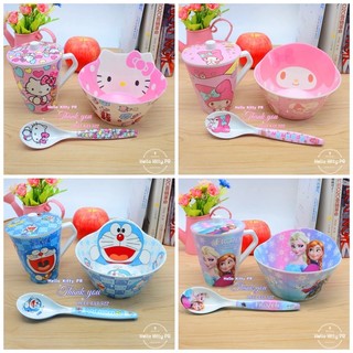 Tô muỗng ly có nắp HelloKitty Melody Doremon Elsa