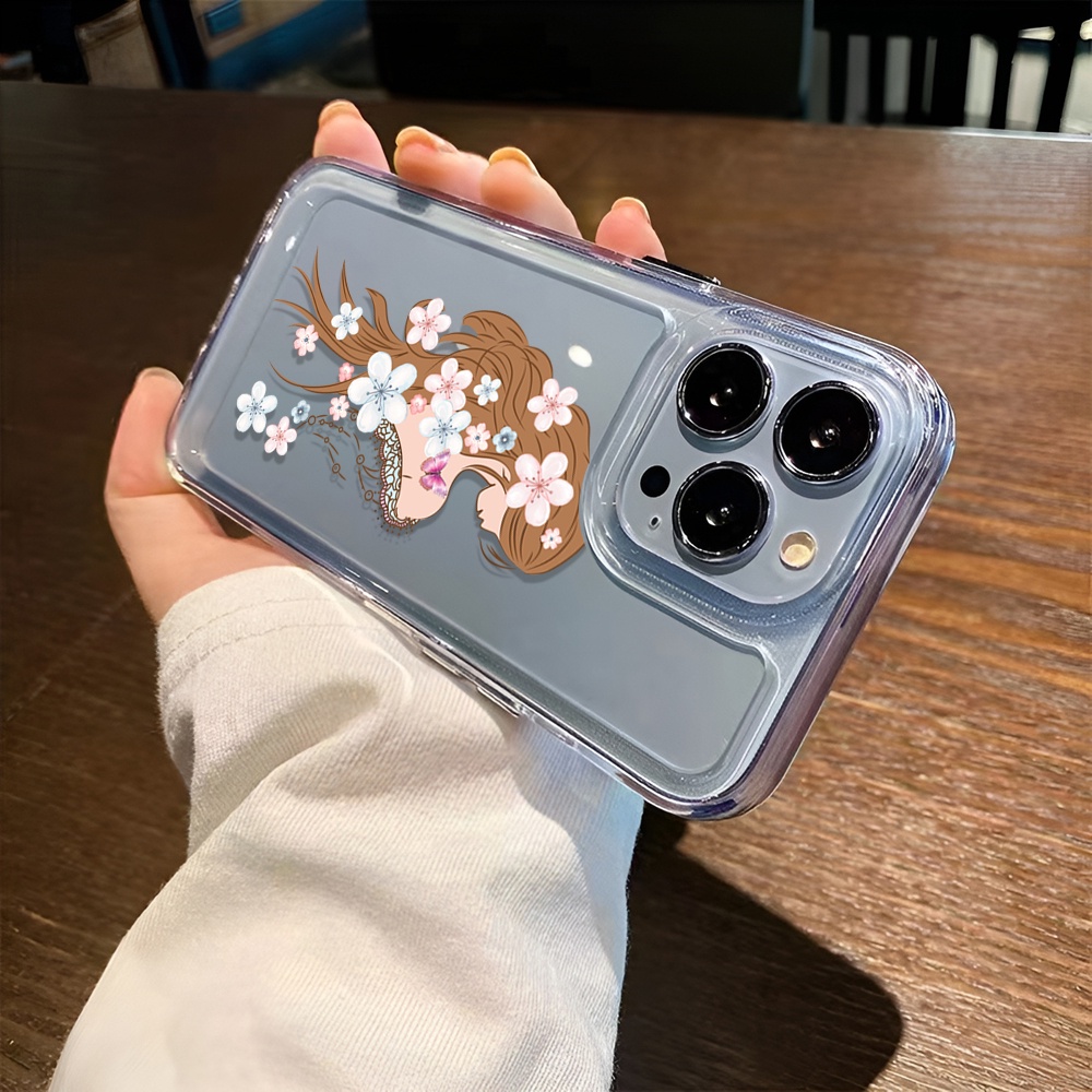 Ốp Điện Thoại Trong Suốt In Hình Cô Gái Và Hoa Cho iphone 14 Pro Max 14 Plus 13 11 12 7Plus X XR XS Max 8 7
