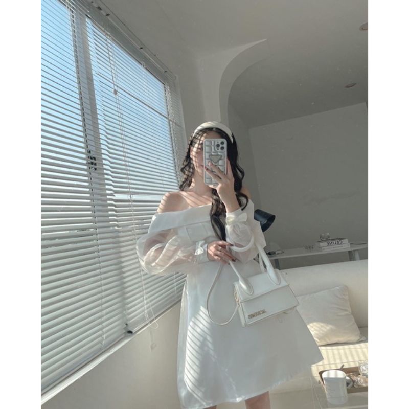 ❤❤Váy xòe trễ vai tay tơ nơ bánh bèo💯💯
