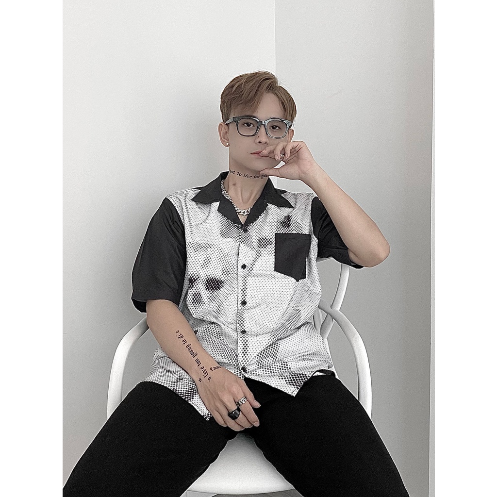 Áo sơ mi họa tiết nam nư unisex form rộng SKULL HAND chất liệu lụa CNK