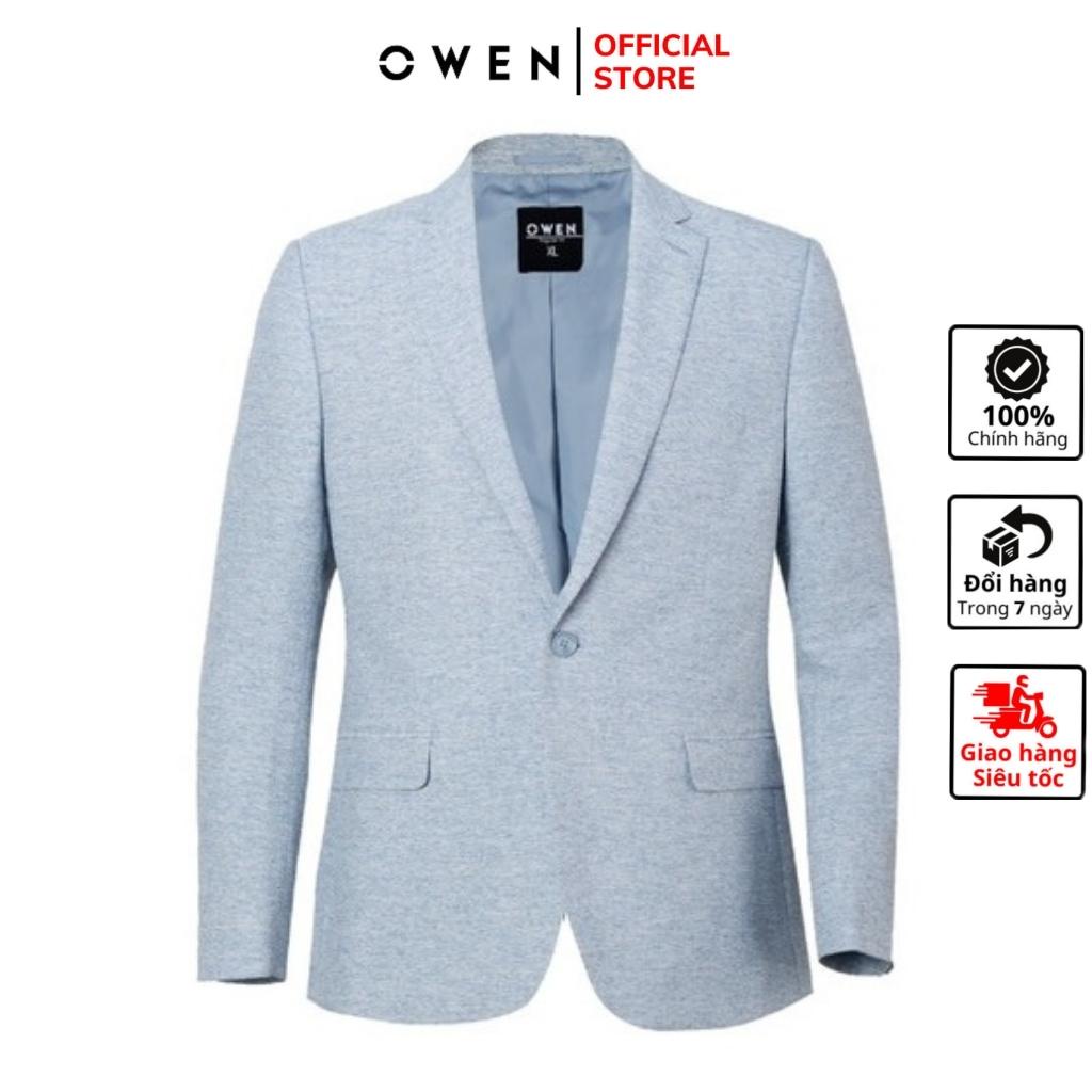 Áo khoác blazer nam Owen BL220698 màu xanh sáng demi vest rời vải gỗ namu cao cấp dáng regular fit trẻ trung lịch lãm