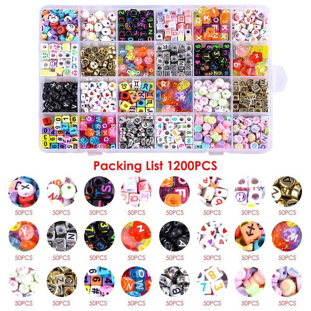 Set 1200 Hạt Xỏ Vòng Tay / Lắc Chân Chất Lượng Cao Kèm Hộp Đựng Màu Sắc Ngẫu Nhiên
