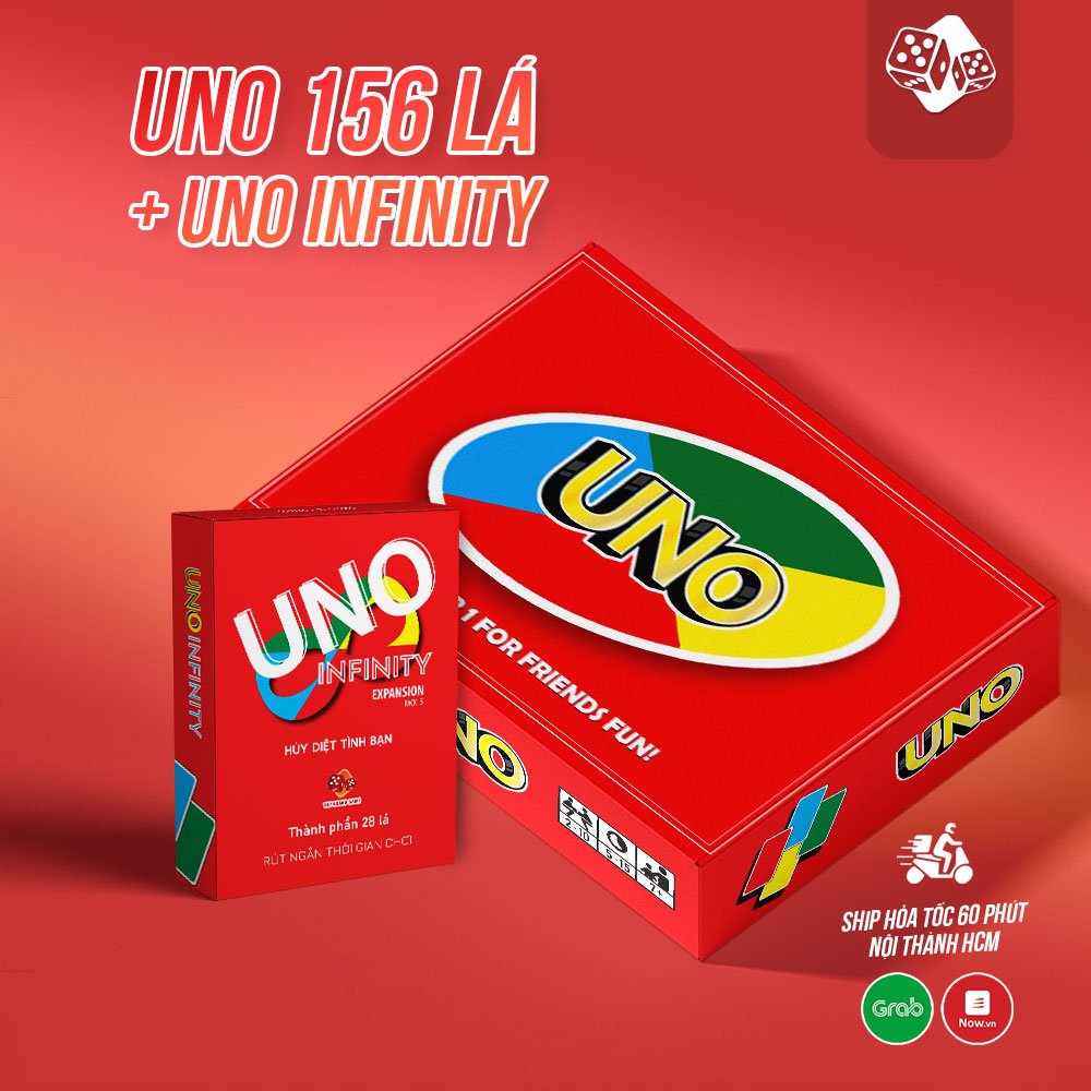 Combo UNO 156 lá đỏ + UNO Infinity 28 lá siêu hủy diệt - tiếng việt.