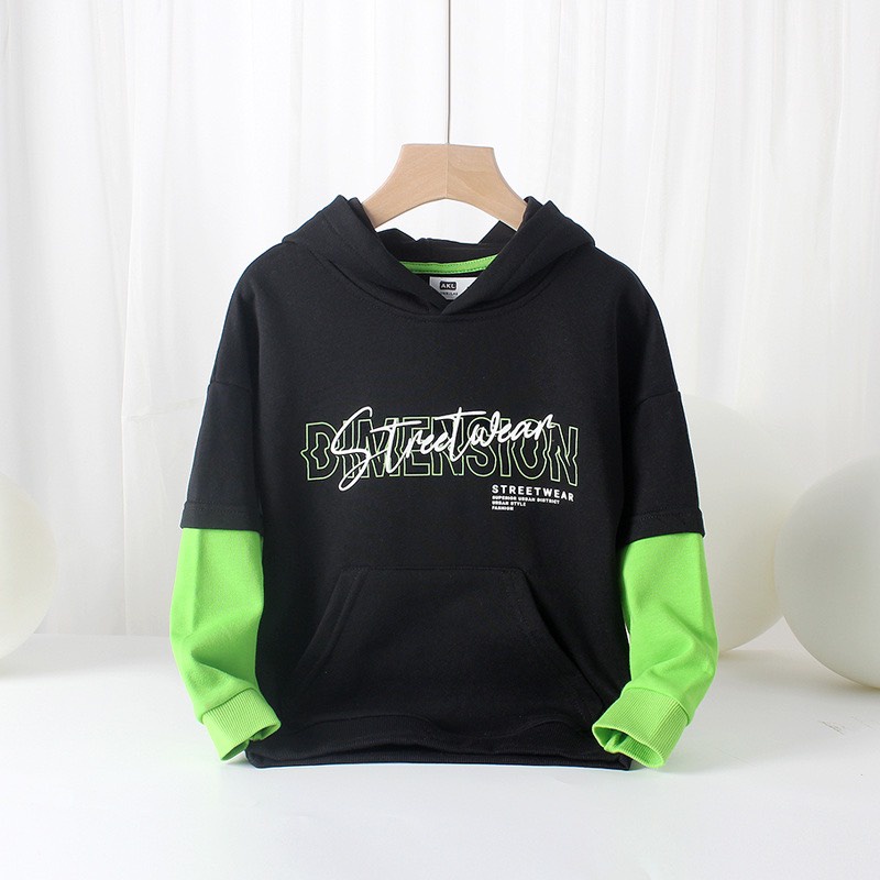 15-43kg Áo Nỉ Da Cá Có Mũ Phối Tay AKL cho Bé Trai #Streetwean