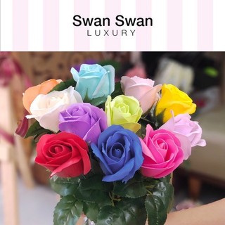 Một Cành Hoa Bông Hồng Sáp Lụa Đỏ 3D 30cm