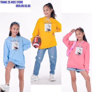 Áo Bé Gái Dài Tay có mũ Chất Thun Cotton cao cấp, Áo Hoodie Bé Gái Da Cá -AA011