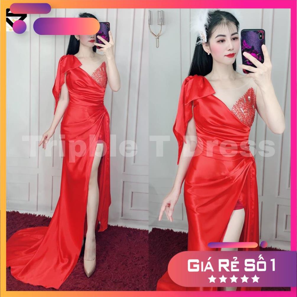 Đầm maxi body dạ hội TRIPBLE T DRESS 1 vai nơ kết cườm ngực - size S/M/L - MS236Y
