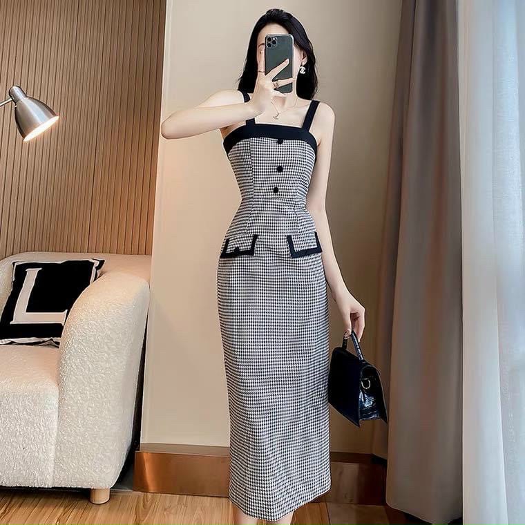Đầm váy nữ dáng xòe họa tiết kèm áo khoác trẻ trung năng động cá tính