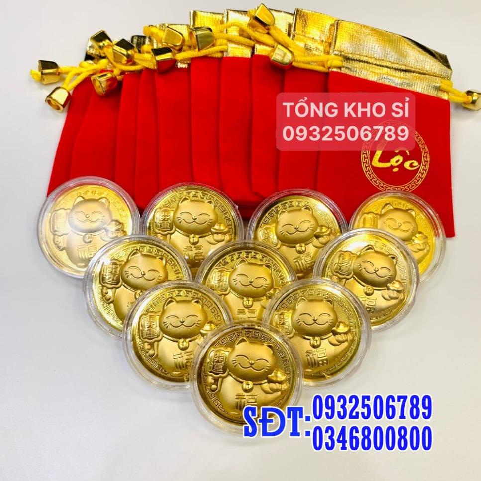 [BÁN CHẠY] Thỏi Mèo Vàng Thần Tài may mắn tài lộc kèm túi Nhung trang trọng biếu tặng, Lì Xì Tết rất ý nghĩa