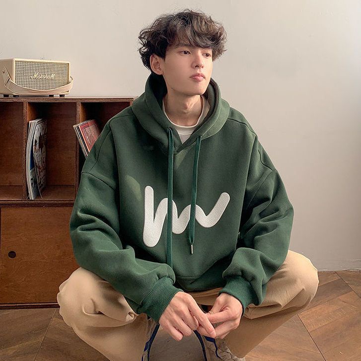 Áo Khoác Hoodie Nhung Dáng Rộng In Họa Tiết Kiểu Retro Nhật Bản Cá Tính Cho Nam