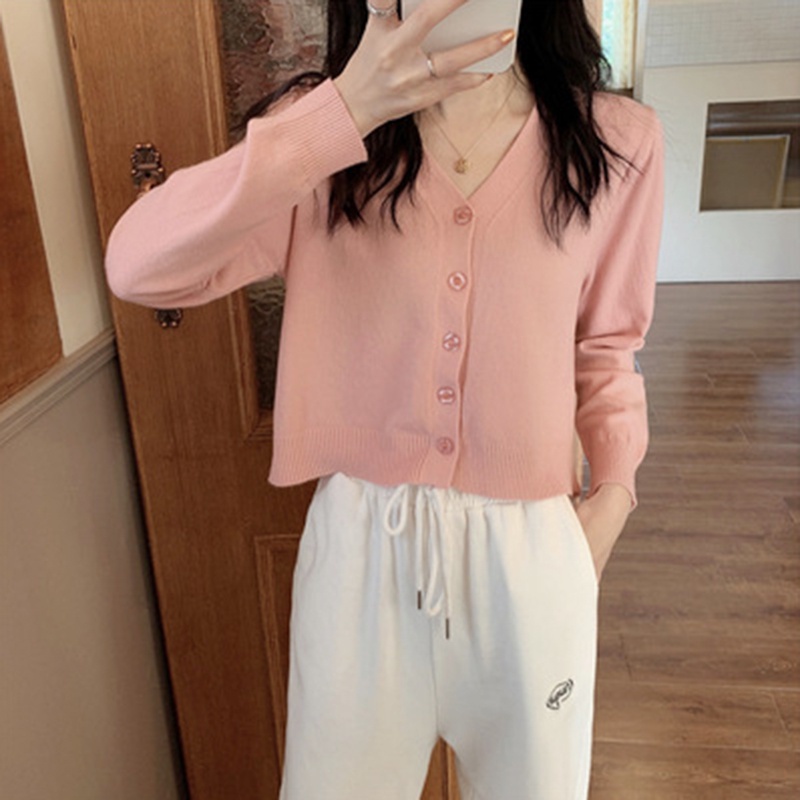 IELGY    Áo cardigan Dệt Kim Mỏng Tay Dài Cổ Chữ v Thời Trang Cho Nữ