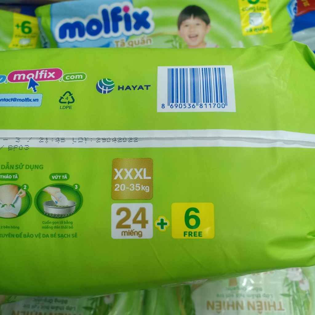 Tã Quần Molfix size  XXXL 24+6 miếng
