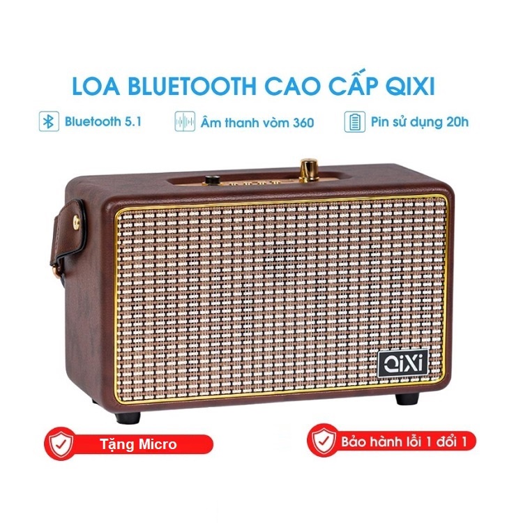Loa Bluetooth Sk2025 Nghe Nhạc, Chính Hãng Qixi, Kiểu Dáng Vintage Cổ Điển - Lắp Micro Hát Karaoke Rất Hay - Bass Uy Lực