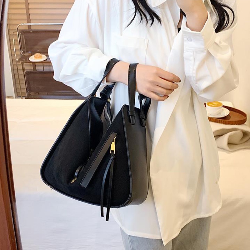 Ielgy Túi bucket Đeo Chéo Vai Sức Chứa Lớn Màu Tương Phản Cổ Điển Cho Nữ