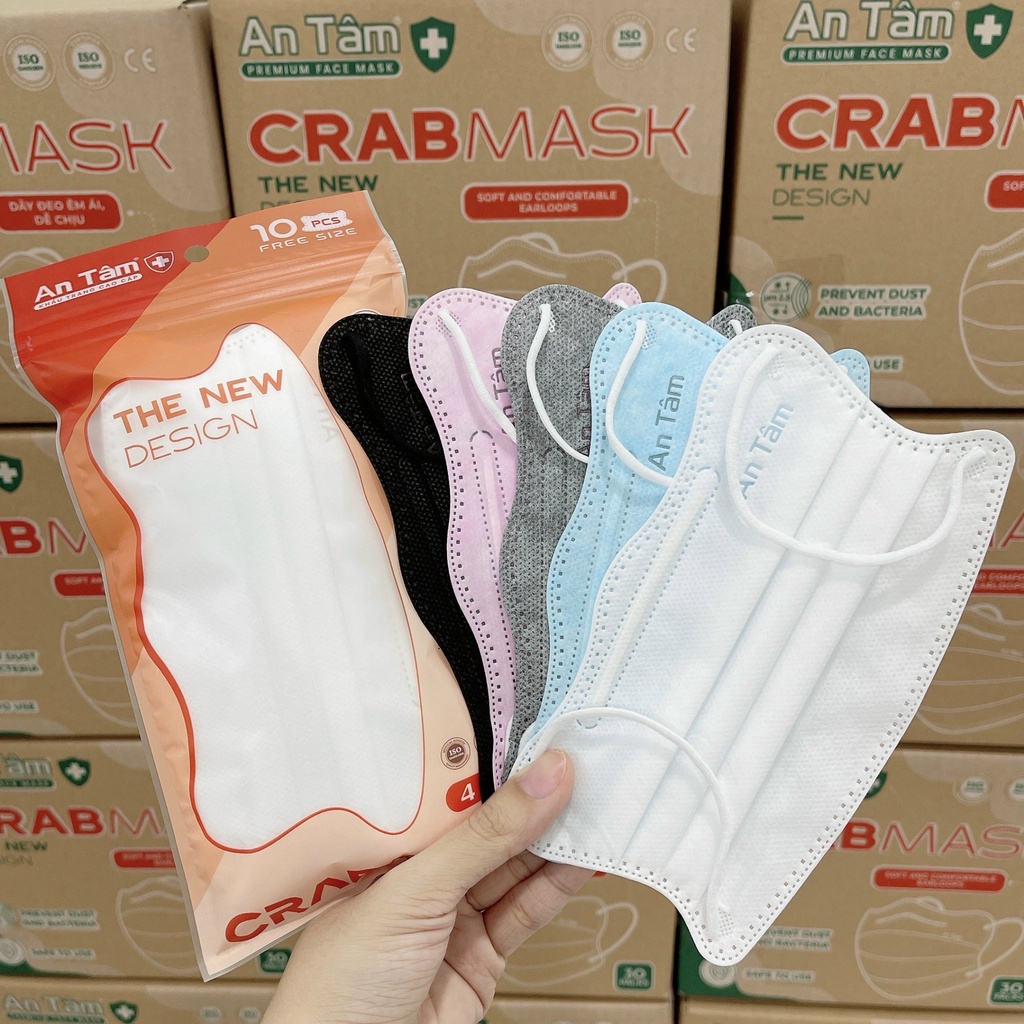 Khẩu trang cua CRABMASK người lớn 4 lớp Giấy kháng khuẩn và Vải không dệt - AN TÂM - Túi 10 cái