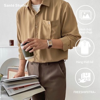 Santé studio - áo sơ mi dài tay nam có túi ngực - basic shirt