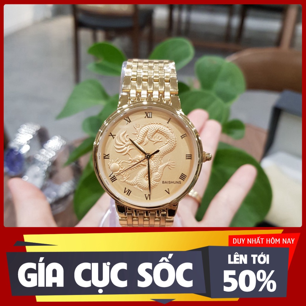 GIÁ SIÊU KHỦNG (Chính Hãng) Đồng hồ nam mặt rồng baishuns Quyền Lực + Tặng Vòng Tỳ Hưu Mạ Vàng !!!!