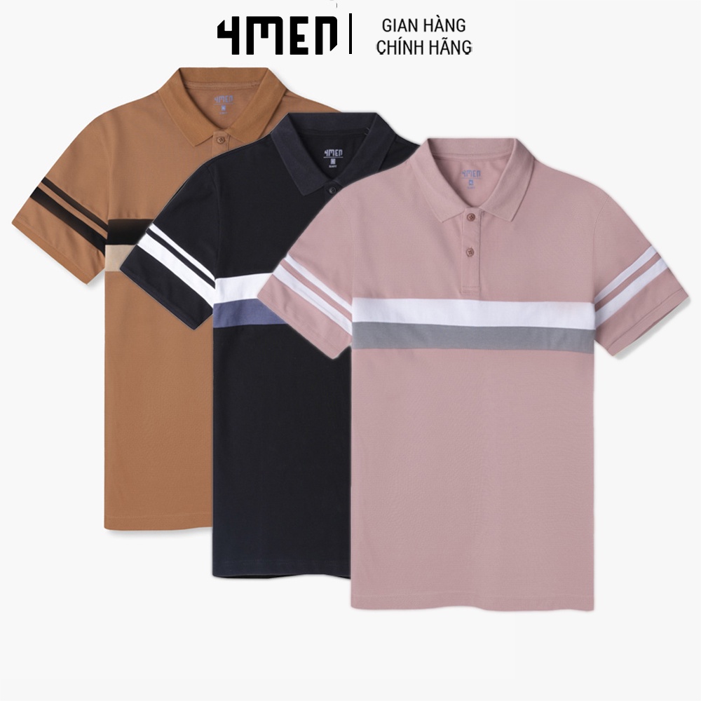 Áo Polo Form Slimfit 4MEN PO080 Color Block nhiều màu, vải cotton dày dặn mềm mịn và thoáng mát