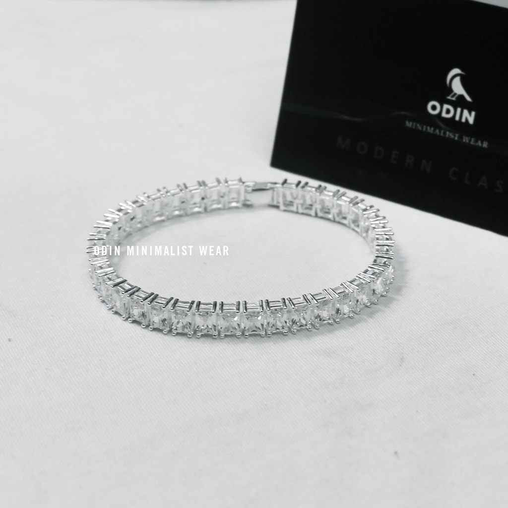 Vòng tay ICE BAGUETTE TENNIS ODIN Silver Bạc S25 đính đá Cubic Zirconia - Tặng kèm Nhẫn Tennis bạc