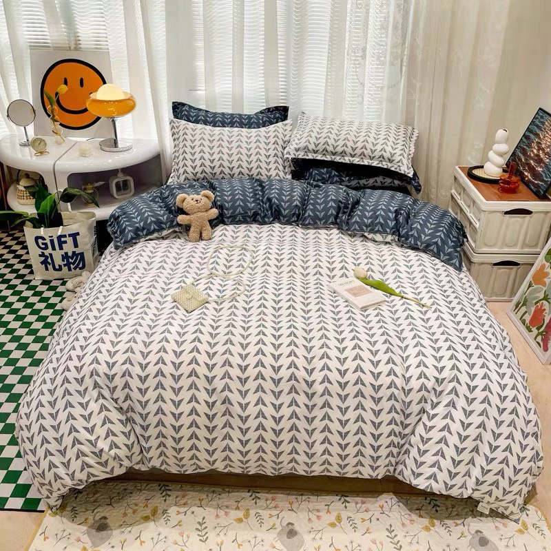 Bộ chăn ga gối coton poly set 4 món  họa tiết dễ thương đủ size miễn phí bo chun m4 m6 m8