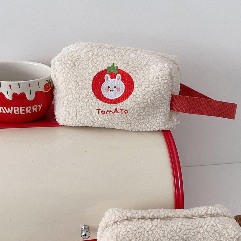 Túi Đựng Bút Chì / Mỹ Phẩm Du Lịch Bằng Vải Nhung Cashmere Thêu Hình Gấu / Cà Chua / Gấu Hoạt Hình Dễ Thương Cho Nữ Ốp