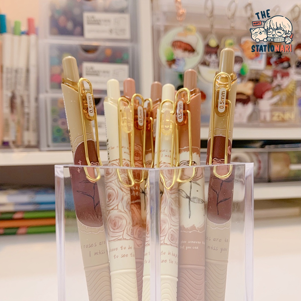 Bút bấm gel đen Mura ngòi 0.5mm Love and Rose