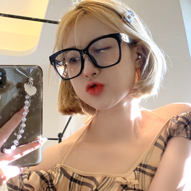 (YUZHU) New Fashion Square Frame Anti Blue Light Eyeglasses Western Fashion B Letter Decorative Eyeglasses