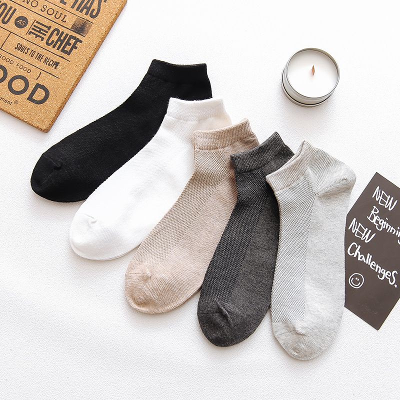 Tất cổ ngắn nữ nam trơn chất vải mềm thoáng khí sét 5 đôi vớ nam nữ cổ thấp tất chân Unisex phong cách Hàn Quốc