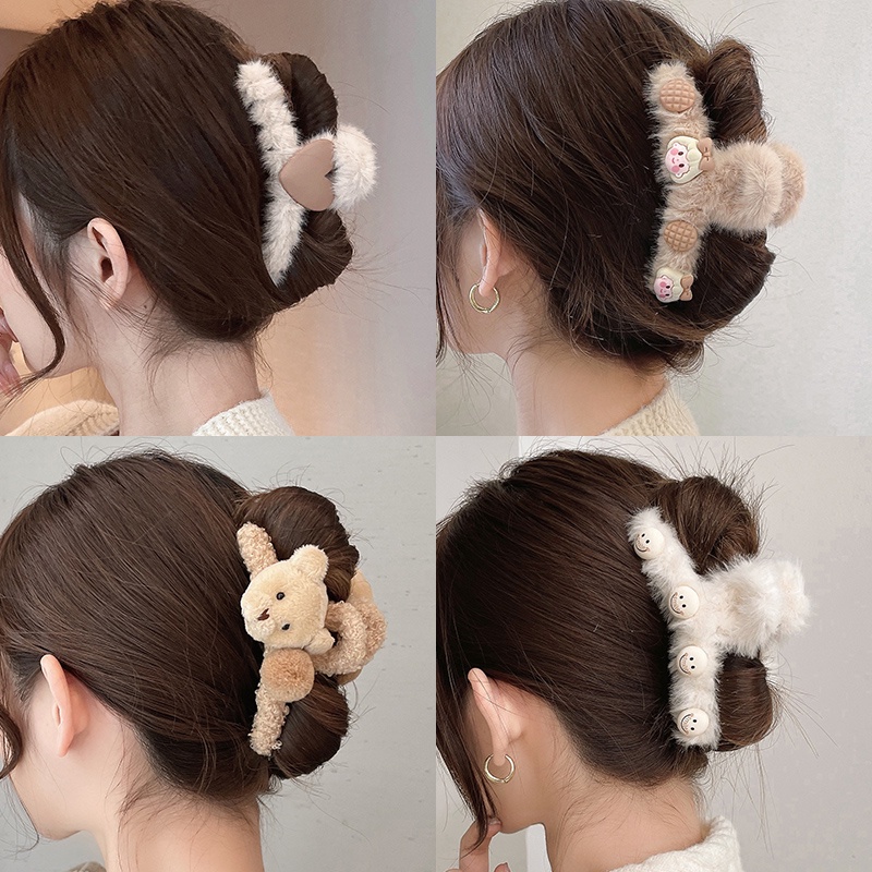 Kẹp Tóc Hình Cá Mập Phủ Lông Phong Cách Hàn Quốc Thời Trang Mùa Đông Cho Nữ